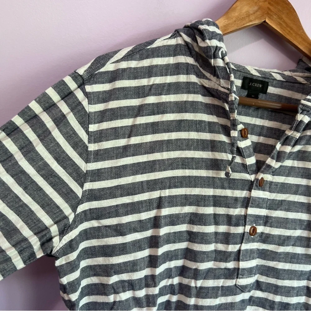 J Crew Striped Kangaroo Pocket Hooded Lightweight Shirt  Size M